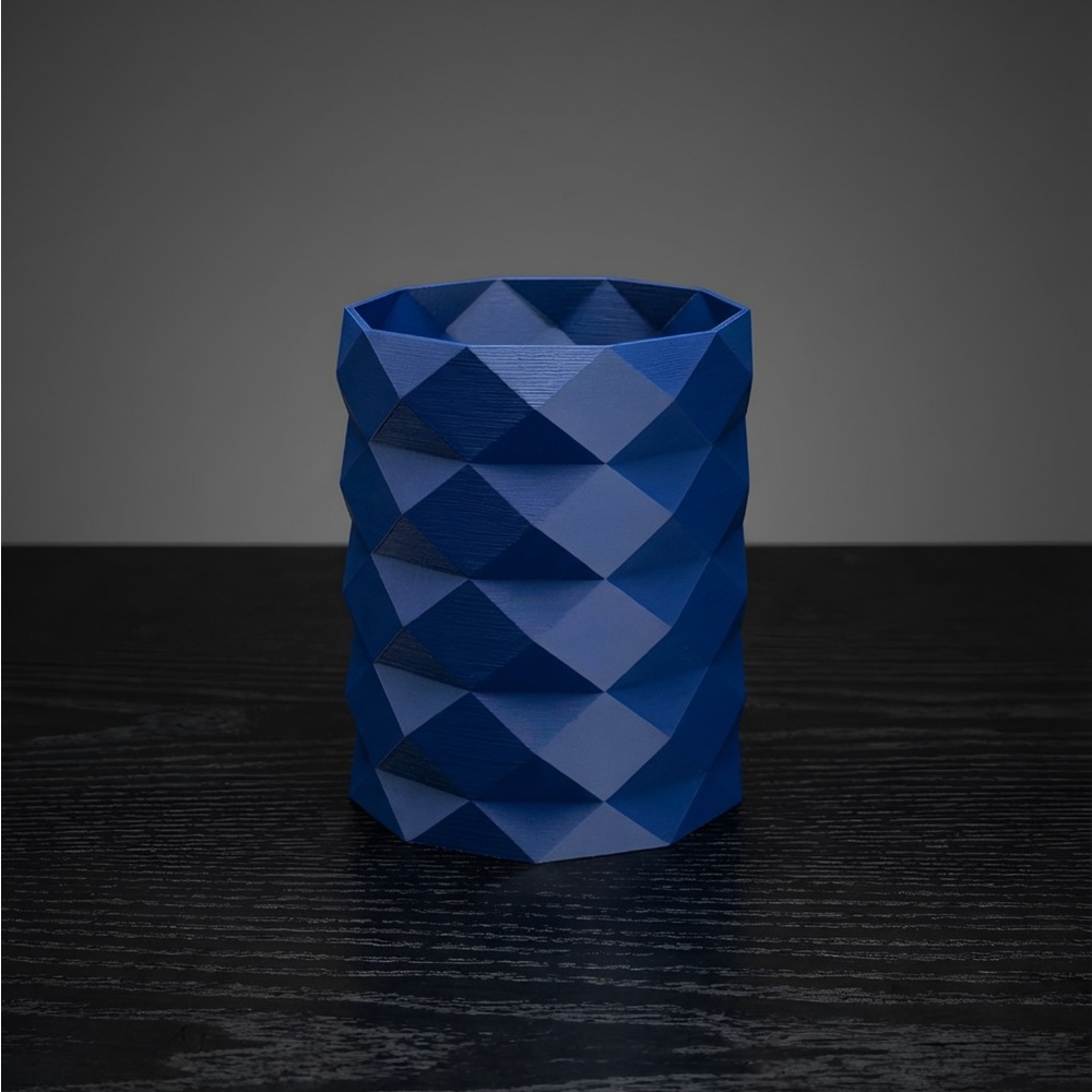 Geometric 3D Printed Desk Organizer Pen Holder – Modern Blue